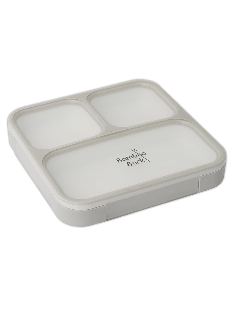 Bamboo Bark Bento Lunch Box for Kids & Adults - Snack Box with 3 Compartments & Slim Design - Dishwasher Safe & BPA Free - Grey