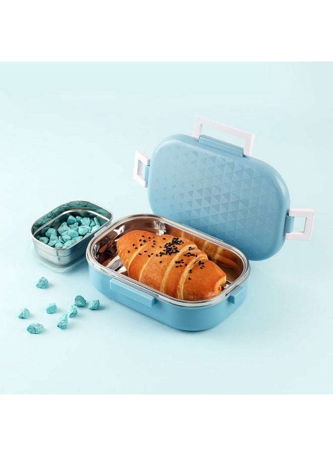 CELLO Altro Neo Lunch Box, Neo Blue, 700ml, 2 Container Lunch Box for Kids | Steel Insulated Lunch Box with Veg Box | Leak-Proof Air Tight Container Tiffin Box for Kids | Ideal for School & Picnic