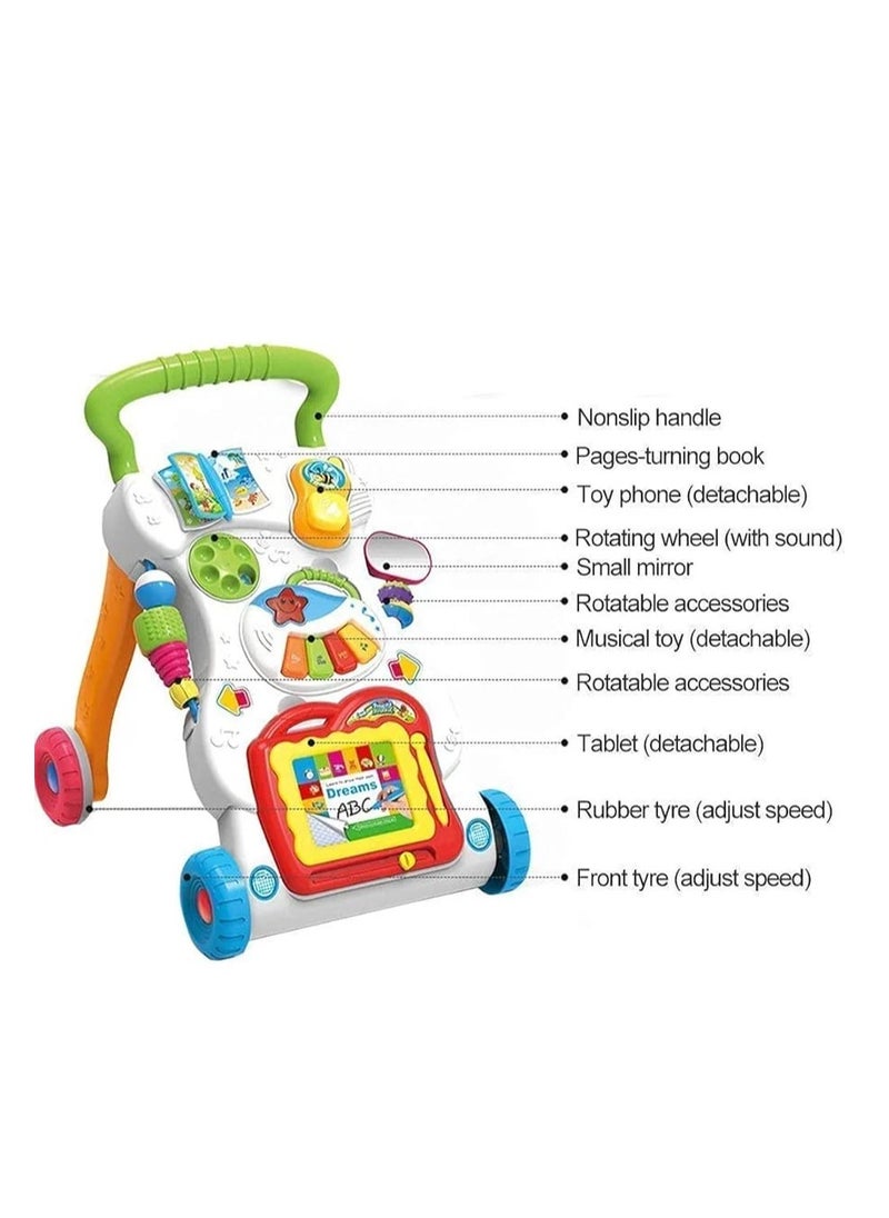 2-in-1 Baby Music Walker – Adjustable Wheels, Speed Control & Learning Play Panel for 6 to 12 month