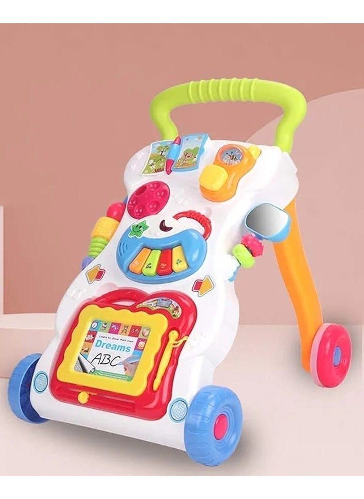 2-in-1 Baby Music Walker – Adjustable Wheels, Speed Control & Learning Play Panel for 6 to 12 month