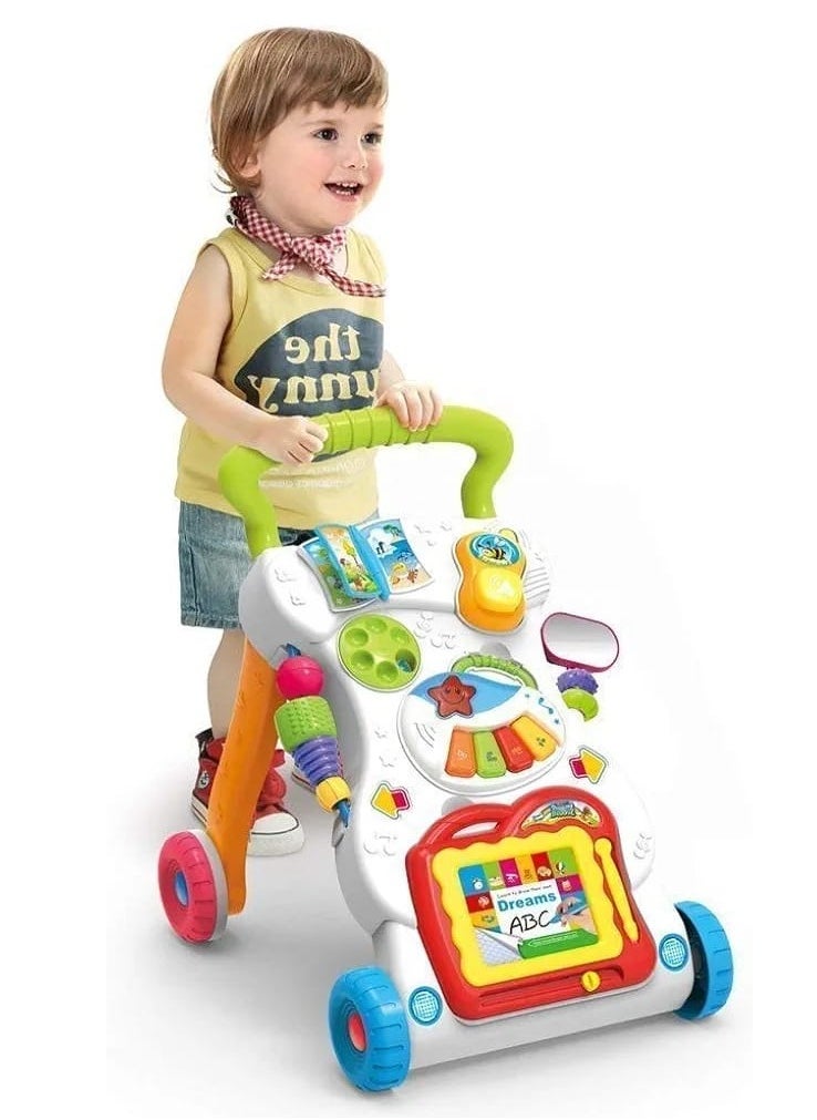 2-in-1 Baby Music Walker – Adjustable Wheels, Speed Control & Learning Play Panel for 6 to 12 month