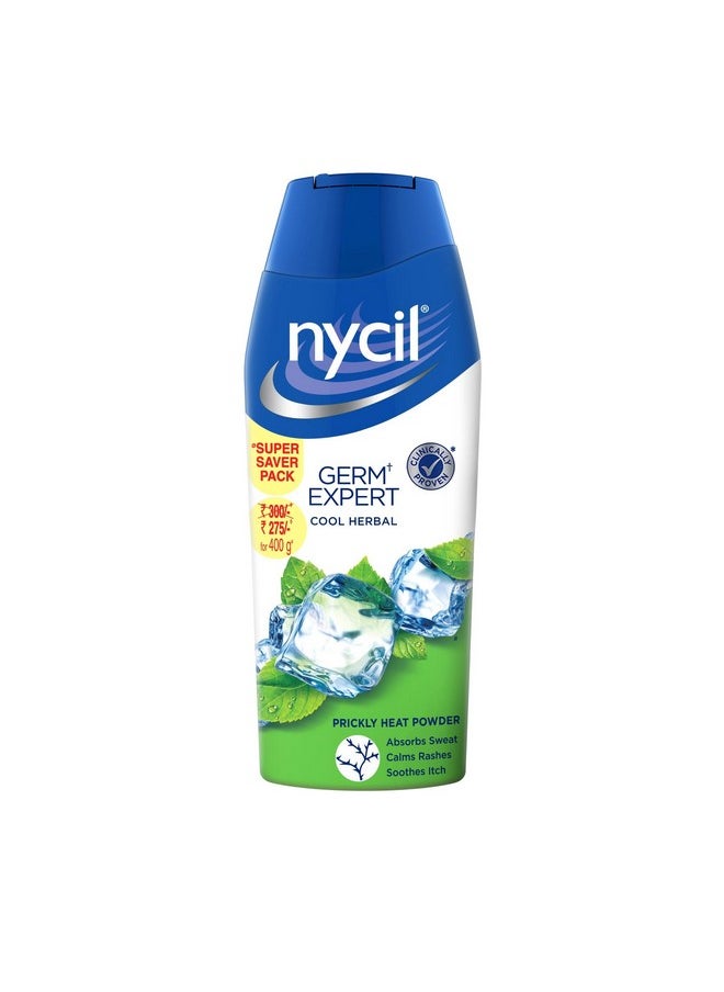 Nycil Germ Expert Cool Herbal Prickly Heat and Cooling Powder - 400 g | Get Relief from Skin Problems