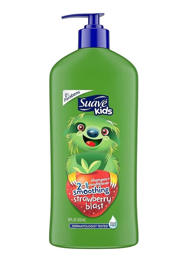 Suave Kids 2 in 1 Shampoo & Conditioner with Pump, Strawberry, 532ml