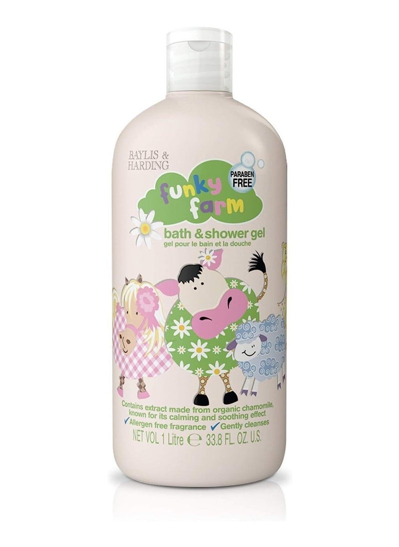 Baylis & Harding Funky Farm Kids Bath & Shower Gel, 1Litre | Paraben Free | Allergen Free | Organic Chamomile Extract | Gentle & Soothing Formula for Kids | Fun & Refreshing Clean
