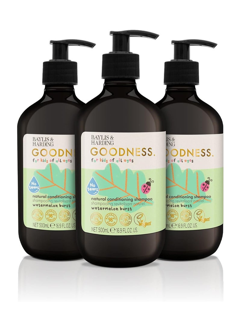 Goodness Kids Watermelon Burst No Tears Natural Conditioning Shampoo, 500 ml (Pack of 3) - Vegan Friendly