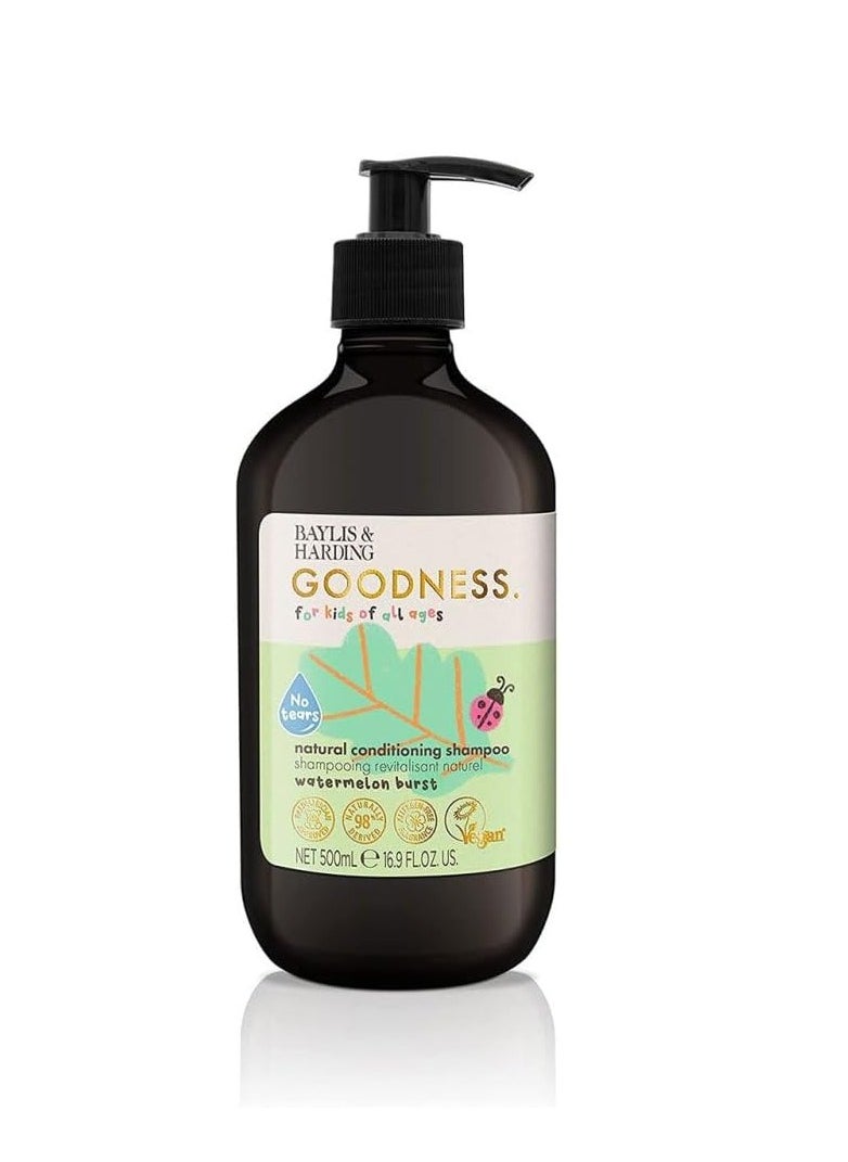 Goodness Kids Natural Conditioning Shampoo 500ml - Watermelon Burst, Tear free- forumulated for new borns and older, 98% Natural, Allergen Free Fragrance, Vegan