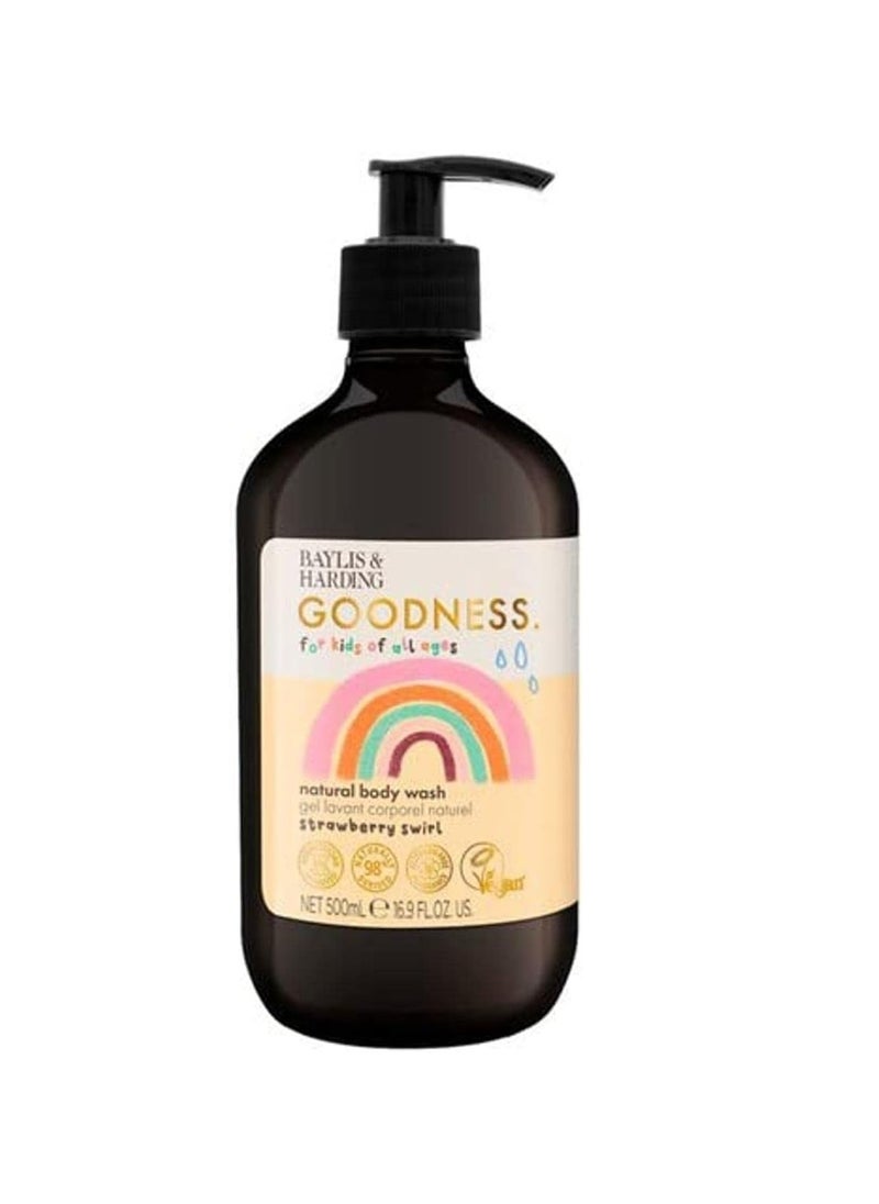 Goodness Kids Natural Body Wash 500ml - Strawberry Swirl, 98% Natural-Gentle for new borns, Allergen Free Fragrance, Vegan