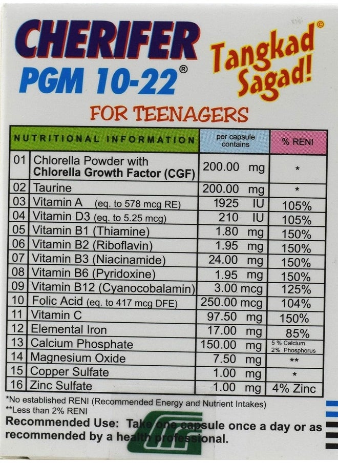 Growth Enhancer - Cherifer Pgm 10-22 High Chlorella Growth Factor (Cgf), Taurine And Lysine 30 Caps