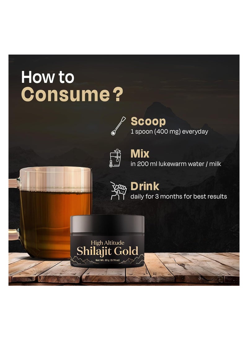 High Altitude Shilajit, Shilajeet Gold Resin 20g 75% Fulvic Acid + Humic Acid 1 Count 20 |grams