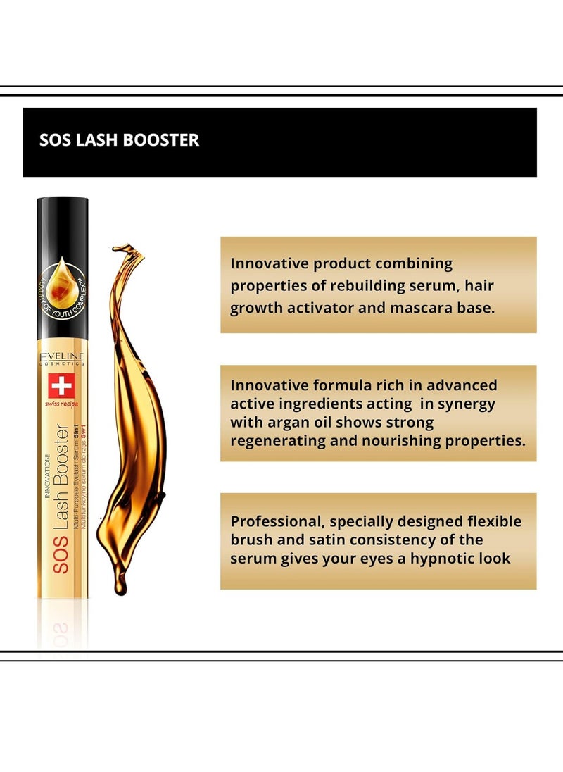 Eveline Cosmetics SOS Lash Booster Serum | 5-in-1 Argan Oil Formula for Longer, Stronger Lashes