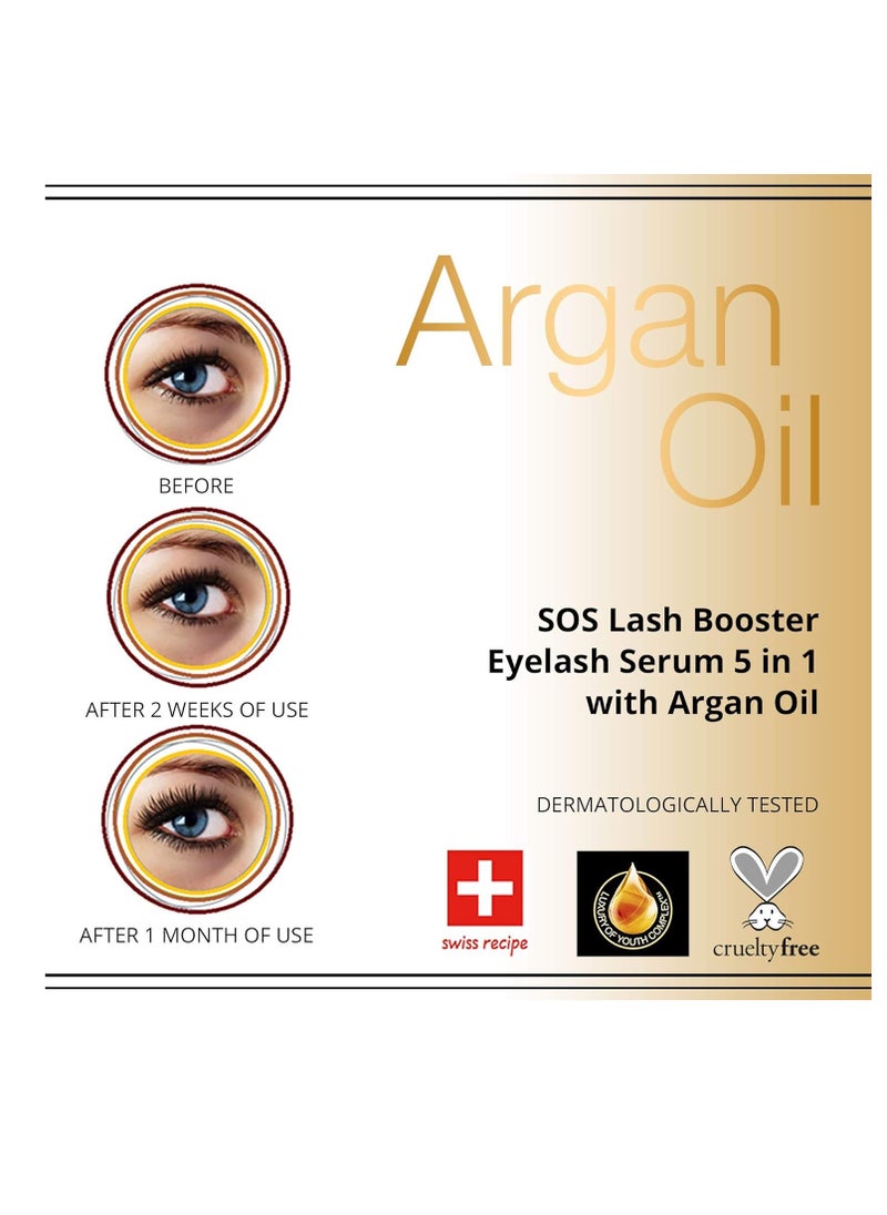 Eveline Cosmetics SOS Lash Booster Serum | 5-in-1 Argan Oil Formula for Longer, Stronger Lashes