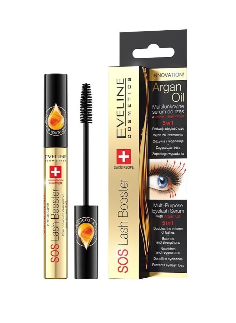 Eveline Cosmetics SOS Lash Booster Serum | 5-in-1 Argan Oil Formula for Longer, Stronger Lashes