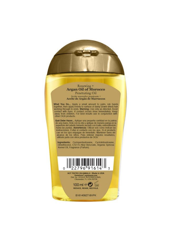OGX Renewing + Argan Oil of Morocco Penetrating Hair Oil Treatment, Moisturizing & Strengthening Silky Oil for All Hair Types, Paraben-Free, Sulfated-Surfactants Free, 3.3 fl oz