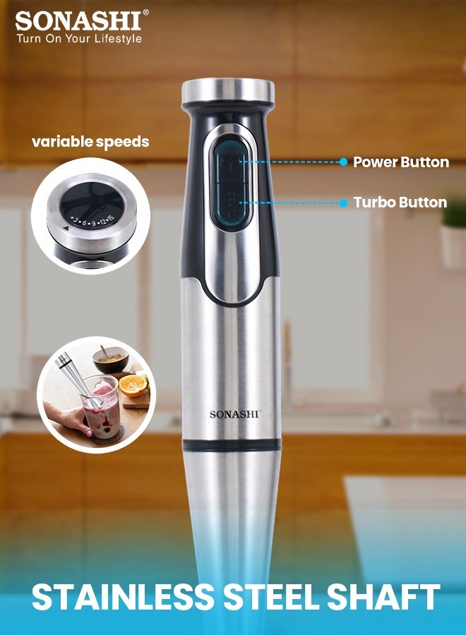 Hand Blender with Stainless Steel Shaft | Speed Control with Powerful Motor | Easy to Wash Detachable Blending Wand | Ideal for Smoothies, Shakes, Baby Food, & Fruits SHB-192 Black/Silver 1000W SHB-192 Silver/Black