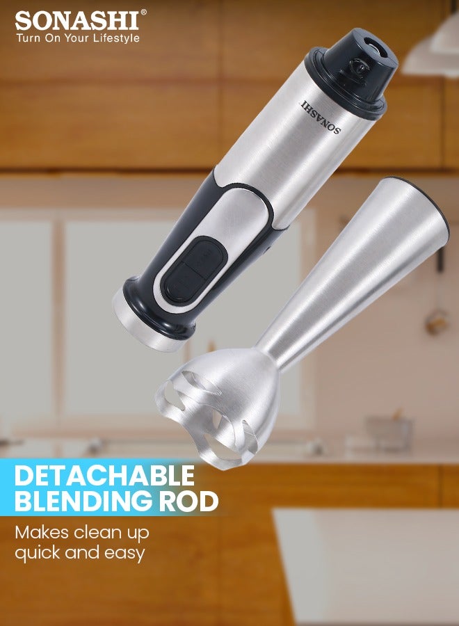 Hand Blender with Stainless Steel Shaft | Speed Control with Powerful Motor | Easy to Wash Detachable Blending Wand | Ideal for Smoothies, Shakes, Baby Food, & Fruits SHB-192 Black/Silver 1000W SHB-192 Silver/Black