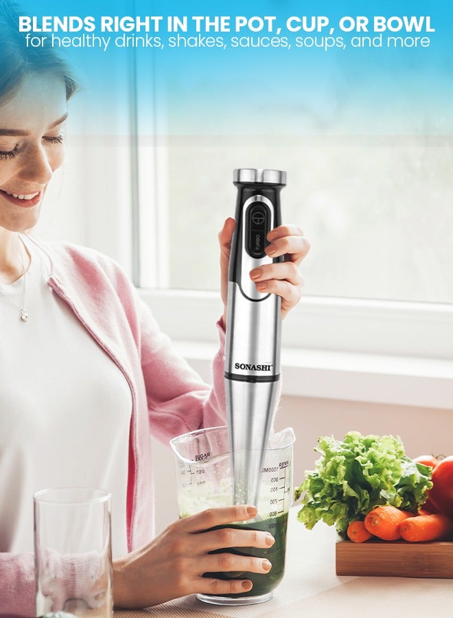 Hand Blender with Stainless Steel Shaft | Speed Control with Powerful Motor | Easy to Wash Detachable Blending Wand | Ideal for Smoothies, Shakes, Baby Food, & Fruits SHB-192 Black/Silver 1000W SHB-192 Silver/Black