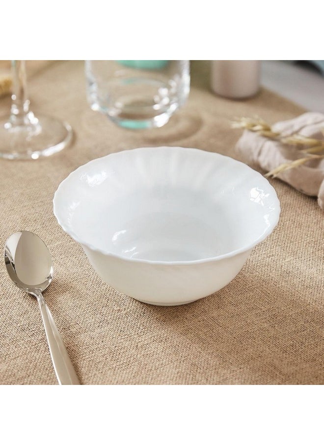 Luminarc Porcelain Festoon Salad Bowl (12 Cm, White) -Set of 6, 0.25 Liters