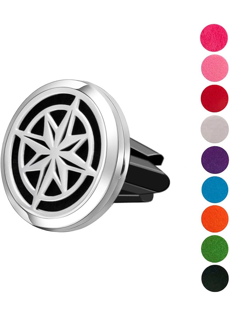 Wild Essentials Nautical Star Essential Oil Car Vent Diffuser, Stainless Steel Locket Pendant with 8 Color Refill Pads, Customizable Color Changing Air Freshener for Aromatherapy