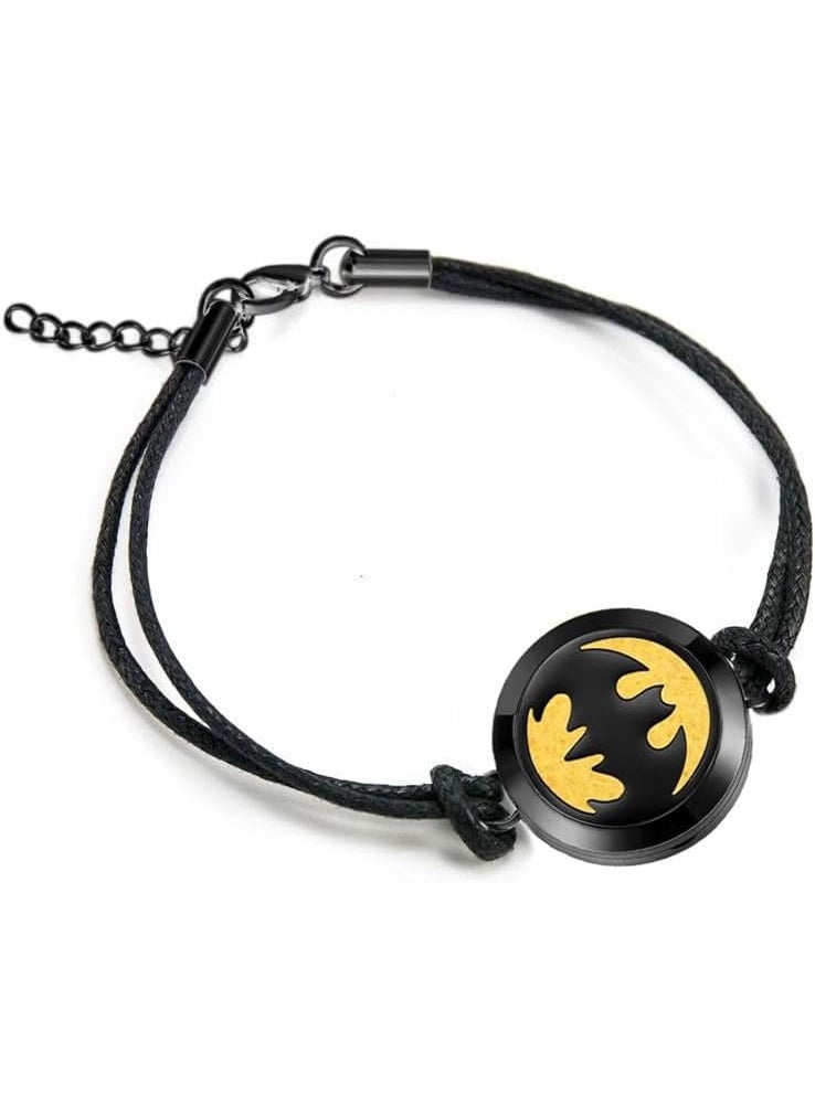 Wild Essentials Black Chrome Bat Essential Oil Diffuser Bracelet, Stainless Steel Aromatherapy Locket, Adjustable Nylon Band with 12 Color Pads, Jewelry Gift Set