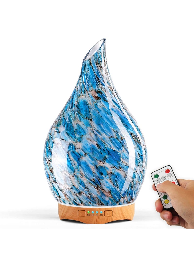 Porseme 280ml Essential Oil Diffuser Glass Color Changing Aroma Air Diffusers Aromatherapy Ultrasonic Cool Mist Humidifier with Remote Control 7 Running Hours Waterless Auto-Off (Light Blue)