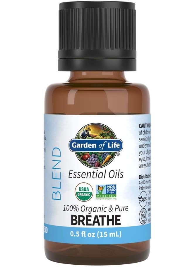Garden of Life Essential Oils, 100% Organic & Pure Rosemary, Black Spruce & Fir Balsam Essential Oil - Breathe Blend for Diffusers, Home, Skin & Body Care, Clarifying, Clearing, Focusing, 0.5 fl oz