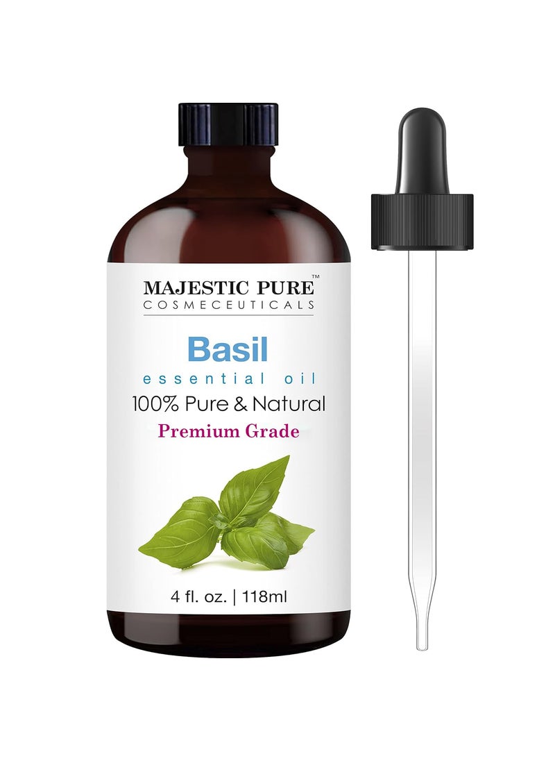 MAJESTIC PURE Basil Essential Oil | 100% Pure and Natural Basil Oil | Premium Grade Essential Oils for Hair Care, Home Diffusers, Skin, Aromatherapy, Massage and Humidifiers | 4 Fl Oz