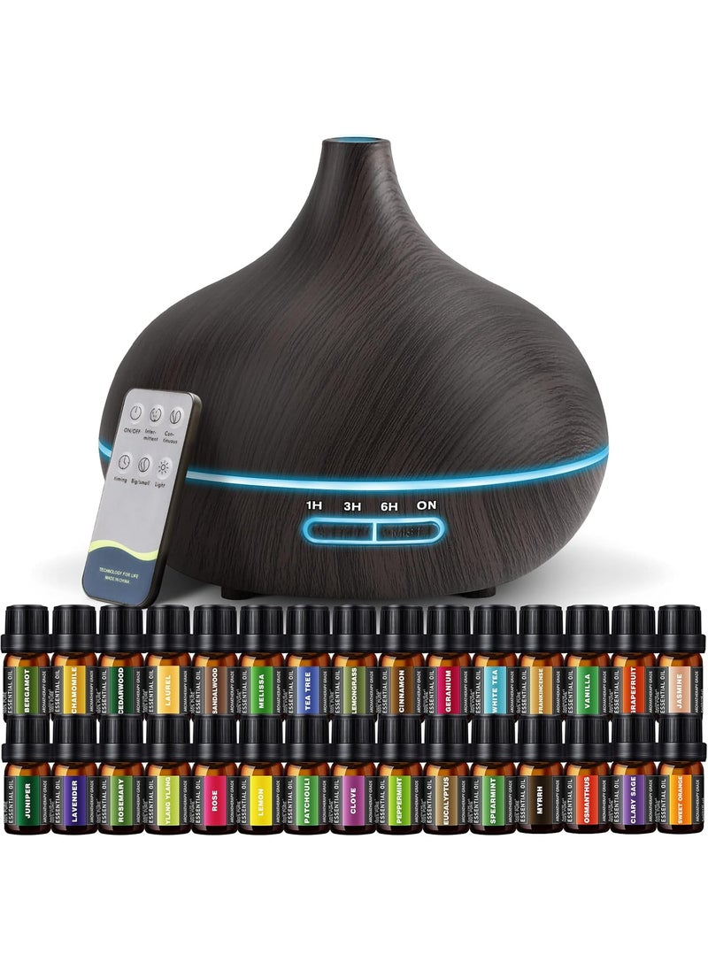 Aroma Diffiser with Essential Oils Set, 550 ML Essential Oil Diffuser with Remote, Ultrasonic Technology Aromatherapy Diffusers Auto Shut-Off for Office, Home