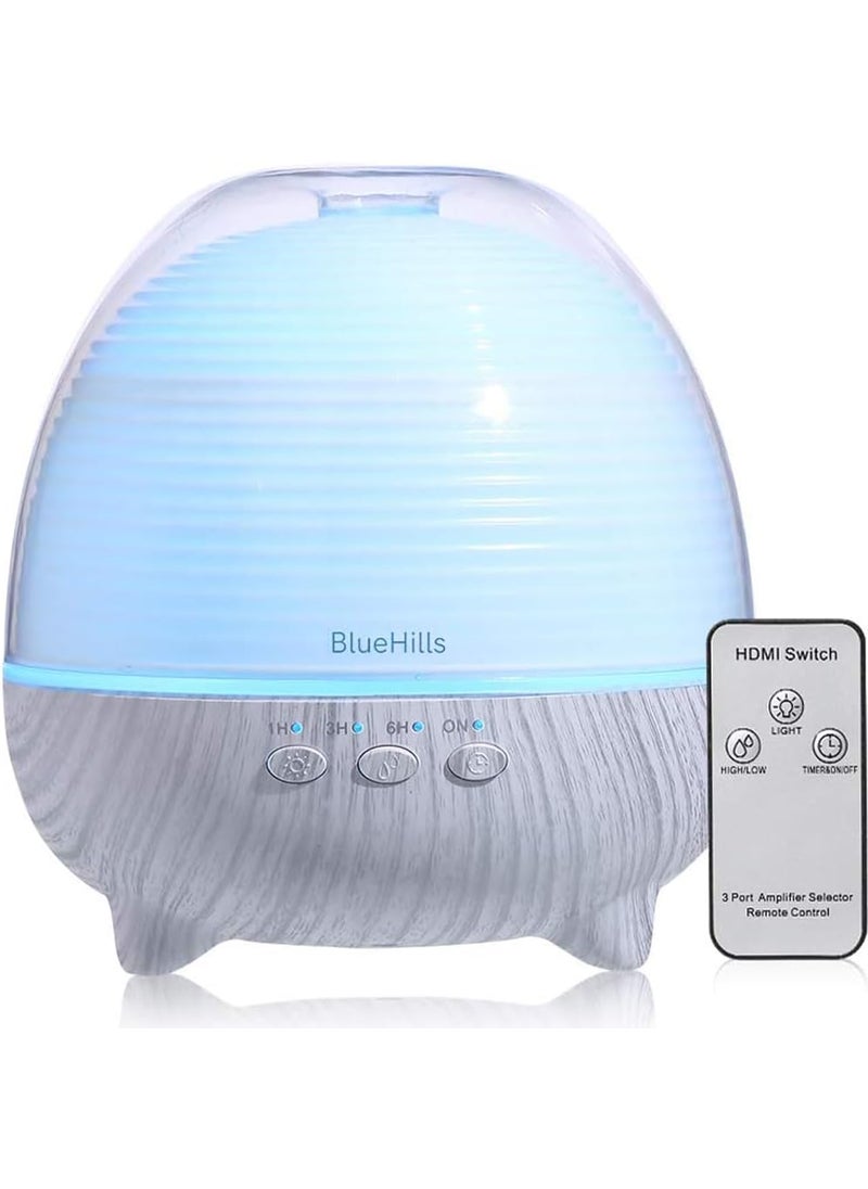 BlueHills Premium 1000 ML Large XL Essential Oil Diffuser with Remote Aroma Humidifier for Large Room Home Long Run Time Huge Coverage Area Lights High Mist Output Big Capacity White Wood Grain N1