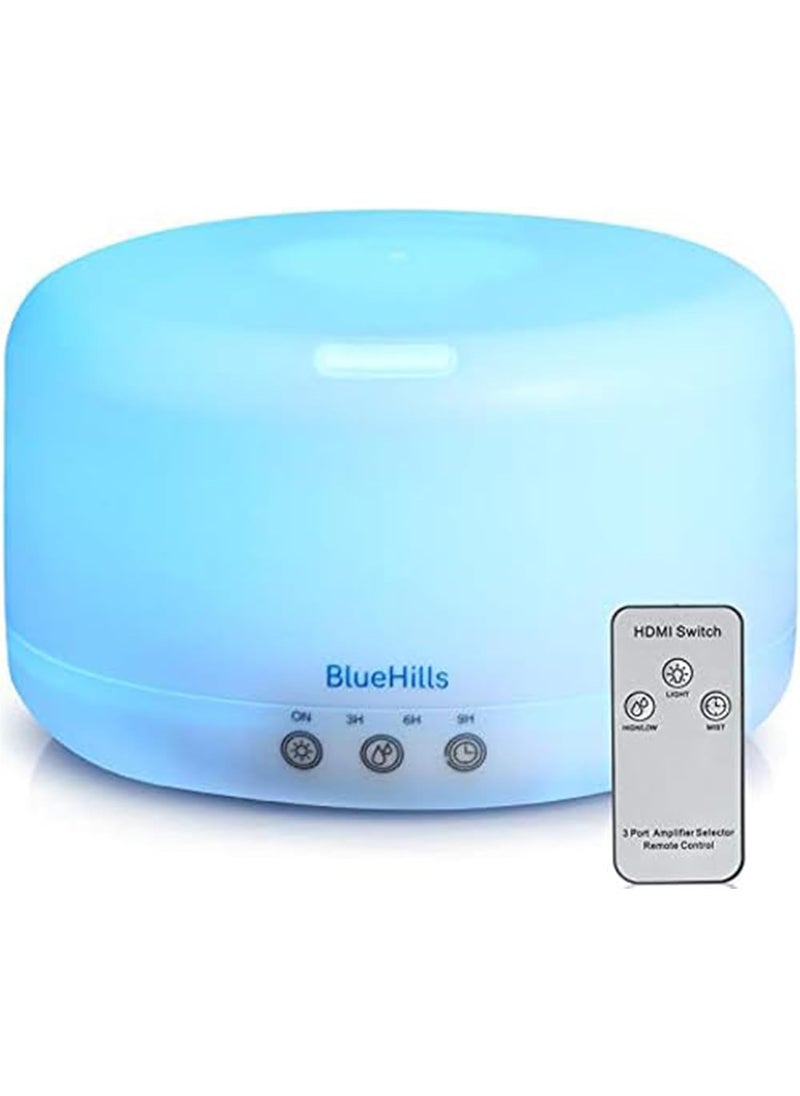 BlueHills Premium 1000 ML XL Essential Oil Diffuser Aromatherapy Humidifier with Remote for Large Room Home 18 Hour Run Huge Coverage Area 1 Liter Mood Lights Extra Large Capacity White D001