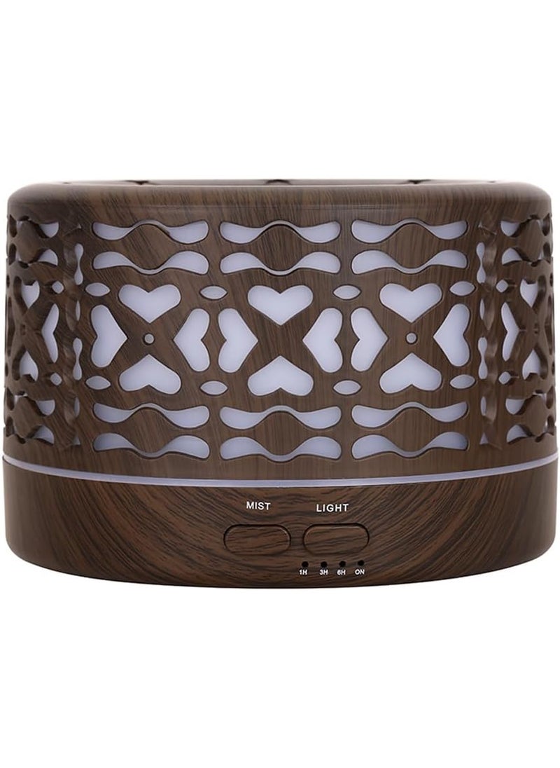Wild Essentials 700ml Designer Large Room Essential Oil Diffuser, 5 in 1 Ultrasonic Aromatherapy Vaporizer Cool Mist Humidifier, Home, Office, Bedroom, Timer, Auto-Off, 7 Color LED (Dark Wood Hearts)