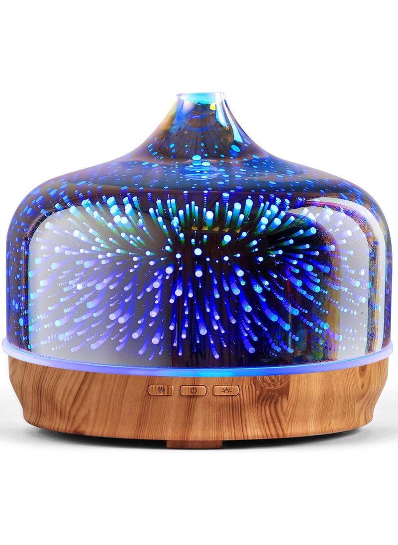 Porseme 500ml Essential Oil Diffuser 3D Glass Aromatherapy Ultrasonic Humidifier - Auto Shut-Off, Timer Setting, BPA Free for Home Hotel Yoga Gift