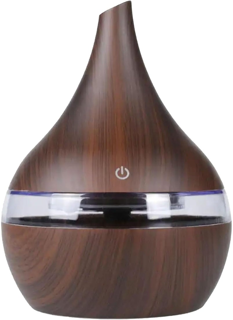 Happy Hauls Small Faux Wood Grain Aromatherapy Oil Diffuser LED Light Up, Cool Mist Humidifier (Dark Wood)