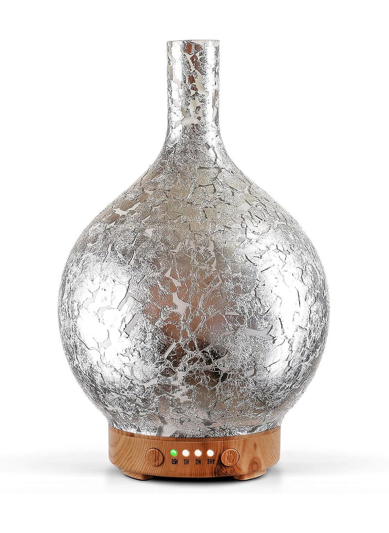 Porseme Silver Plated Essential Oil Diffuser Glass Aromatherapy Ultrasonic Humidifier Cool Mist, Auto Shut-Off,Timer Setting, BPA Free for Home Hotel Yoga Leisure SPA Office Premium Gift 150ml