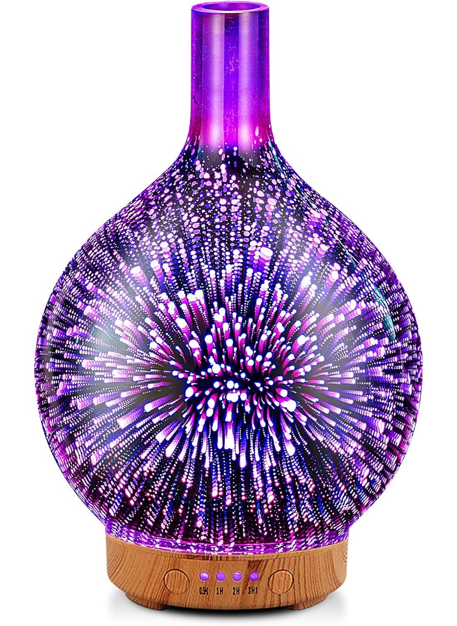 Porseme Essential Oil Diffuser 3D Glass Aromatherapy Ultrasonic Humidifier - 7 Color Changing LEDs, Waterless Auto-Off, Timer Setting, BPA Free 100ml Rose Gold Aladdin
