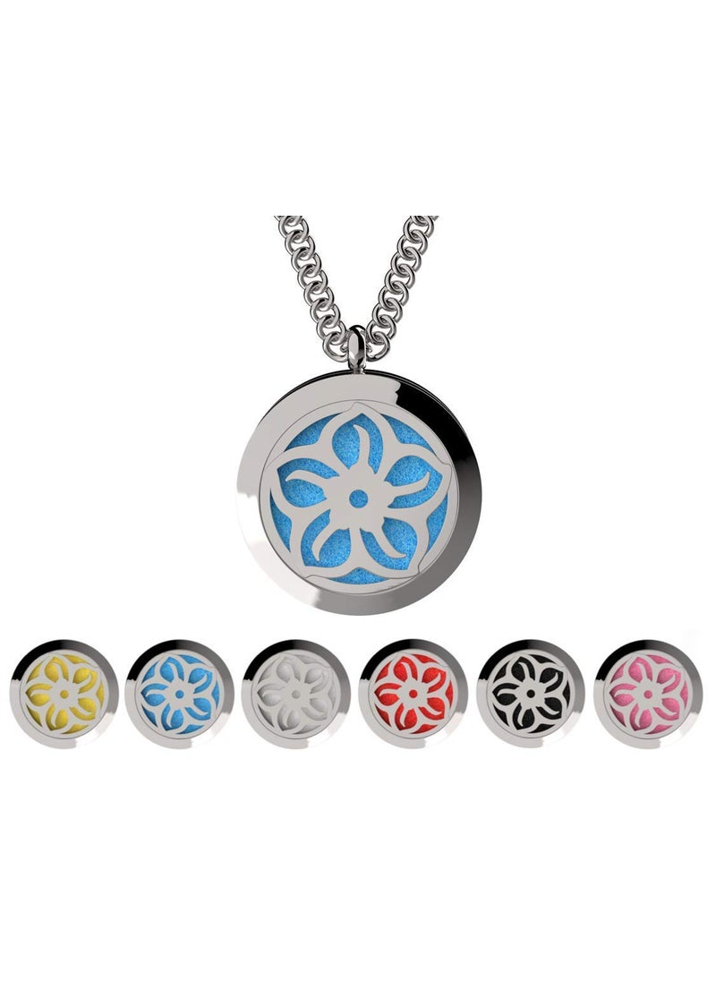 Wild Essentials Lotus Flower Essential Oil Diffuser Necklace, Stainless Steel Locket Pendant with 24 inch Chain, 12 Color Refill Pads, Customizable Color Changing Perfume Jewelry for Aromatherapy