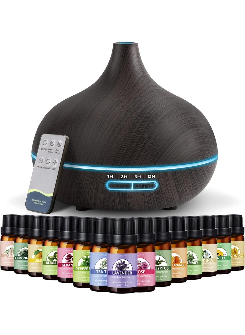 SACATR 550ml Aromatherapy Diffuser with 15x10mL Essential Oils, Ultrasonic Technology, Remote Control for Home Office