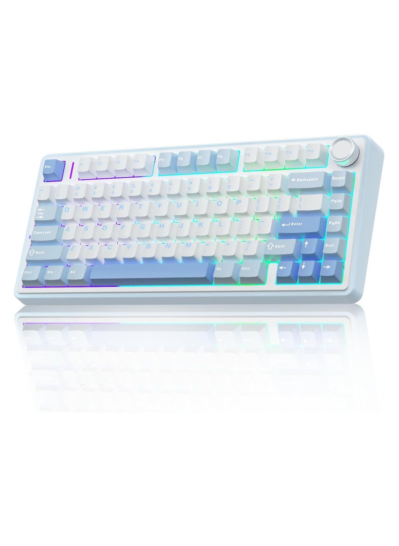 AULA F75 Wireless Mechanical Gaming Keyboard – 75% Compact Gasket Mount – Tri-Mode Bluetooth 5.0/2.4G/USB-C – Hot-Swappable Greywood V3 Switches – RGB Backlit – Long Battery Life – Ultra-Fast Response for PC/Mac – (Sea Salt Blue)