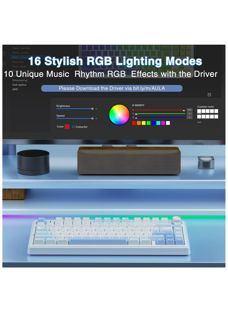 AULA F75 Wireless Mechanical Gaming Keyboard – 75% Compact Gasket Mount – Tri-Mode Bluetooth 5.0/2.4G/USB-C – Hot-Swappable Greywood V3 Switches – RGB Backlit – Long Battery Life – Ultra-Fast Response for PC/Mac – (Sea Salt Blue)