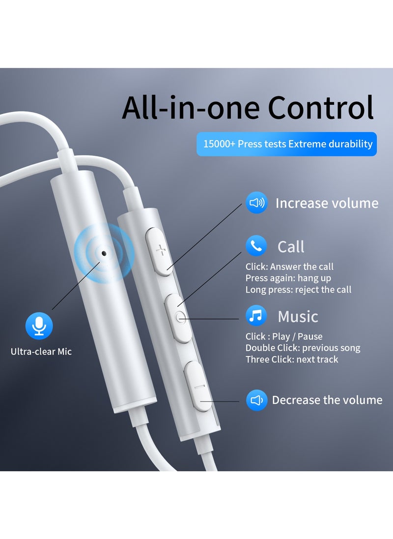 Half In-Ear Wired Earphones with Lightning Connector, Magnetic Earbuds with Mic & Volume Control, Compatible with iPhone 14/13/12/11/SE/XR/X/8/7, Noise Isolating, 1.2M Cable – White