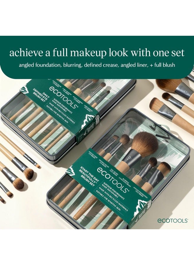 EcoTools Start The Day Beautifully 6 Piece Makeup Brush Set, Makeup Brushes For Eyeshadow, Blush, Concealer, & Foundation Application, Eco-Friendly, Gift Set, Synthetic Hair, Vegan & Cruelty-Free