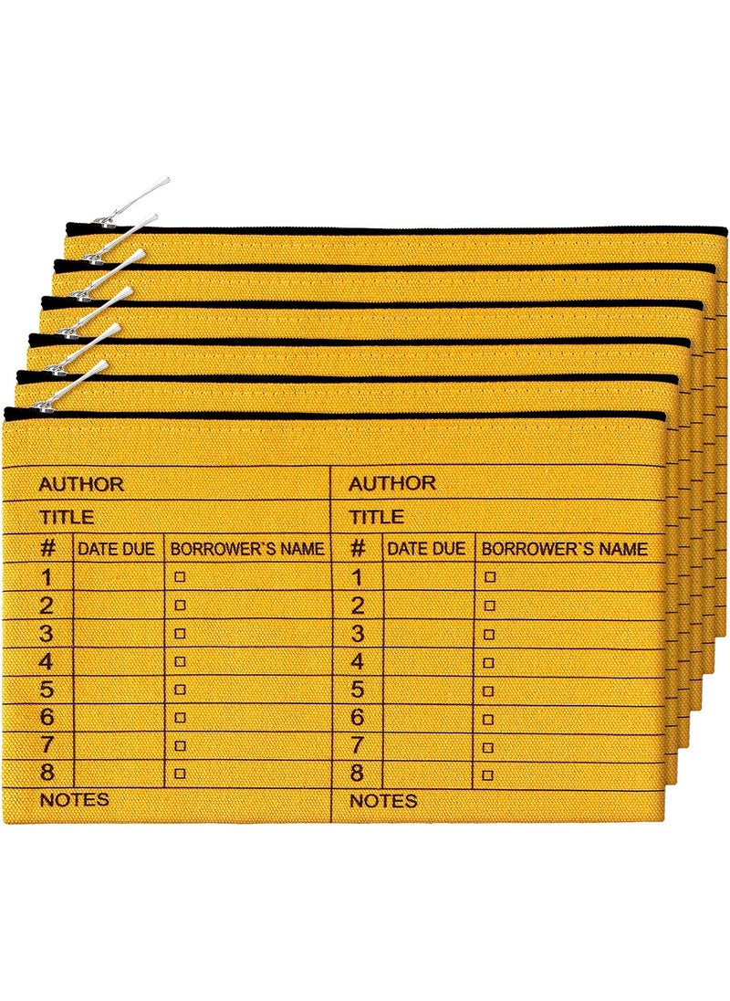 Yinder 6 Pieces Book Lover Gifts Library Card Pouch for Women Cosmetic Bag Birthday Gift for Reader Girl Library Book Bag with Zipper for Teacher