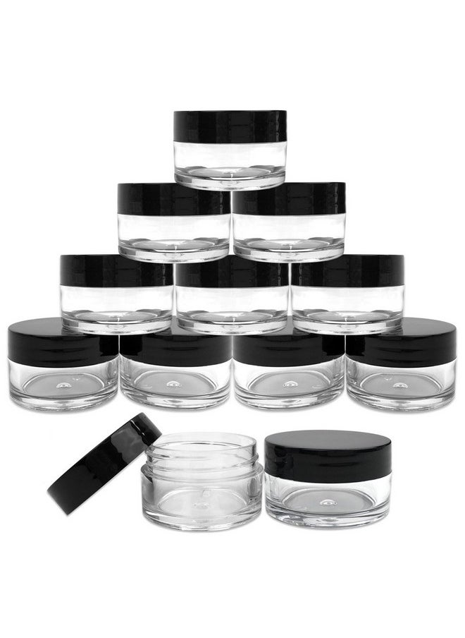 Beauticom 12 Piece 20g/20ml USA Acrylic Round Clear Jars with Lids for Lip Balms, Creams, Make Up, Cosmetics, Samples, Ointments and other Beauty Products (Black Lid (Flat Top))