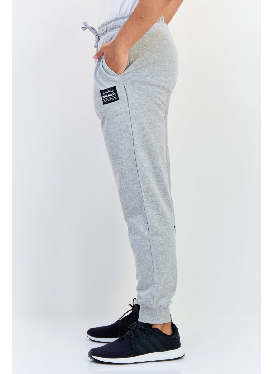 Men Regular Fit Brand Logo Jogger Pants, Grey