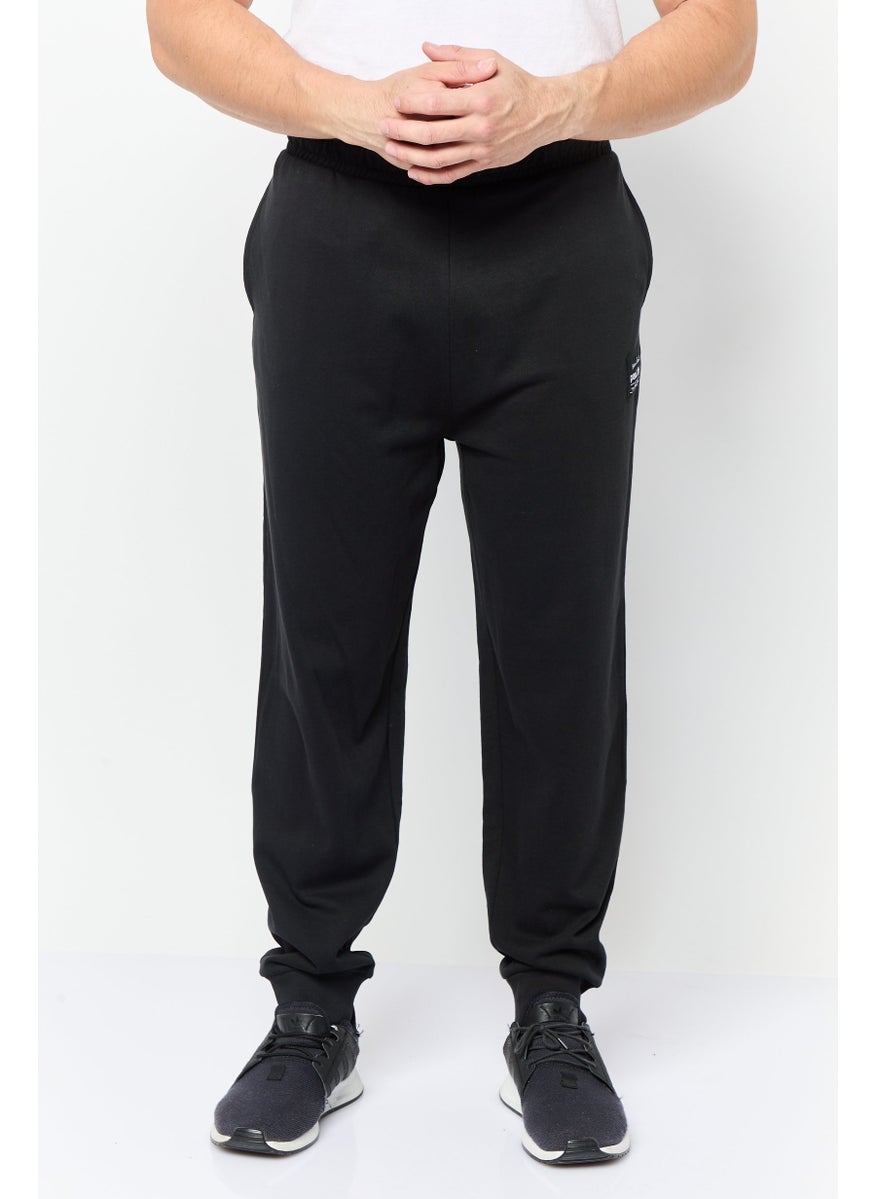 Men Regular Fit Brand Logo Jogger Pants, Black