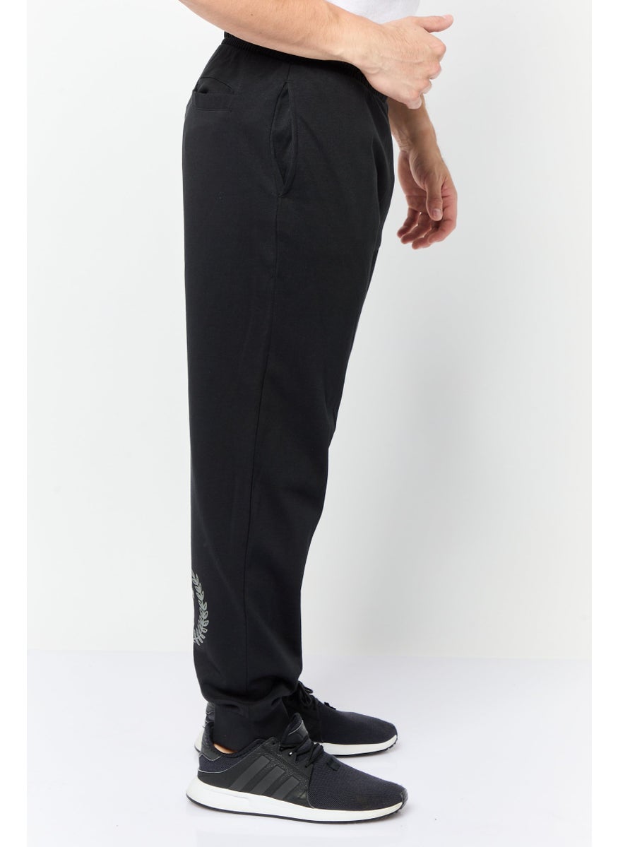 Men Regular Fit Brand Logo Jogger Pants, Black