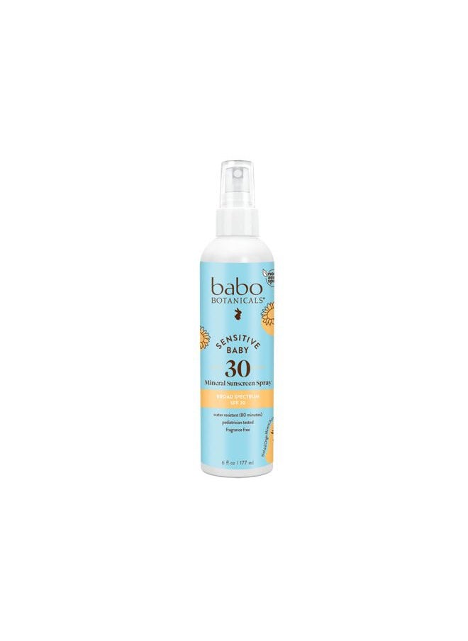 Baby Skin Mineral Sunscreen Spray SPF 30 with 100% Zinc Oxide Active, Water-Resistant, Unscented, 6 Fl Oz