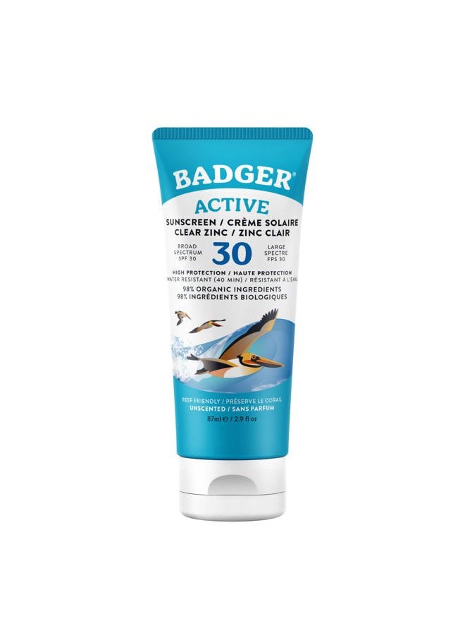 Mineral Sunscreen Cream SPF 30, Zinc Oxide Sun Care, 98% Organic, Reef Safe, Water Resistant, Unscented Face and Body Sunscreen Travel Size, 2.9 fl oz