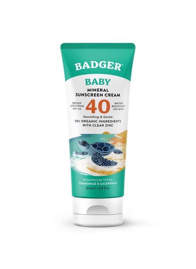 Mineral Baby Sunscreen Cream SPF 40, 98% Organic Toddler Sunscreen with Zinc Oxide, Broad Spectrum, Reef Safe, Water Resistant, Pediatrician Tested Baby Sunblock for Sensitive Skin, 2.9 fl oz