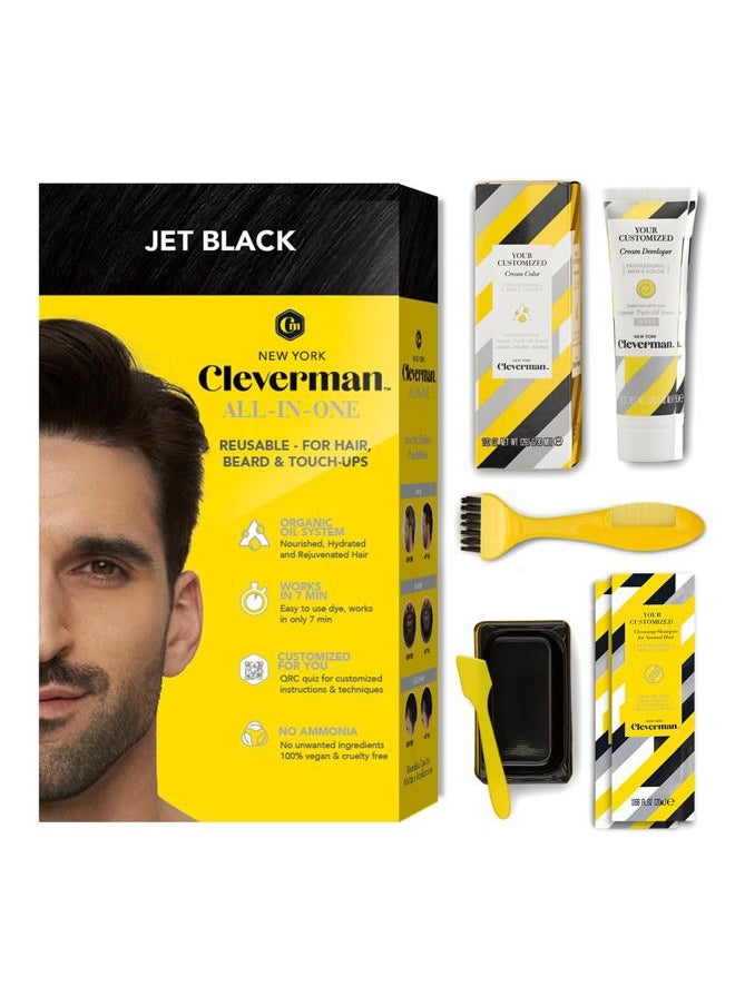 Jet Black Hair & Beard Dye for Men, All-in-One Reusable Kit - Permanent, Ammonia-Free, Professional-Quality and Natural-Looking Gray Coverage for Hair, Beard & Mustache