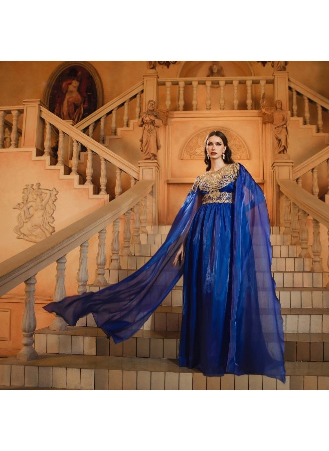 Women's New High-End Long Sleeve Round Neck Slim-Fit Waist-Defined Lace Evening Gown Dress with Flared Skirt